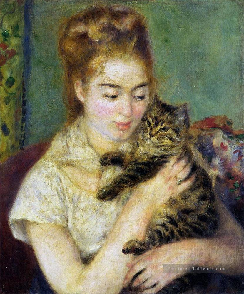 femme avec un chat Pierre Auguste Renoir Peintures à l'huile